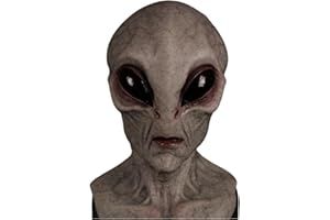 XBKPLO 3D Realistic UFO Alien Mask,Scarry Halloween Visible Latex Headgear Head Face Cover Novelty Costume Party Prop