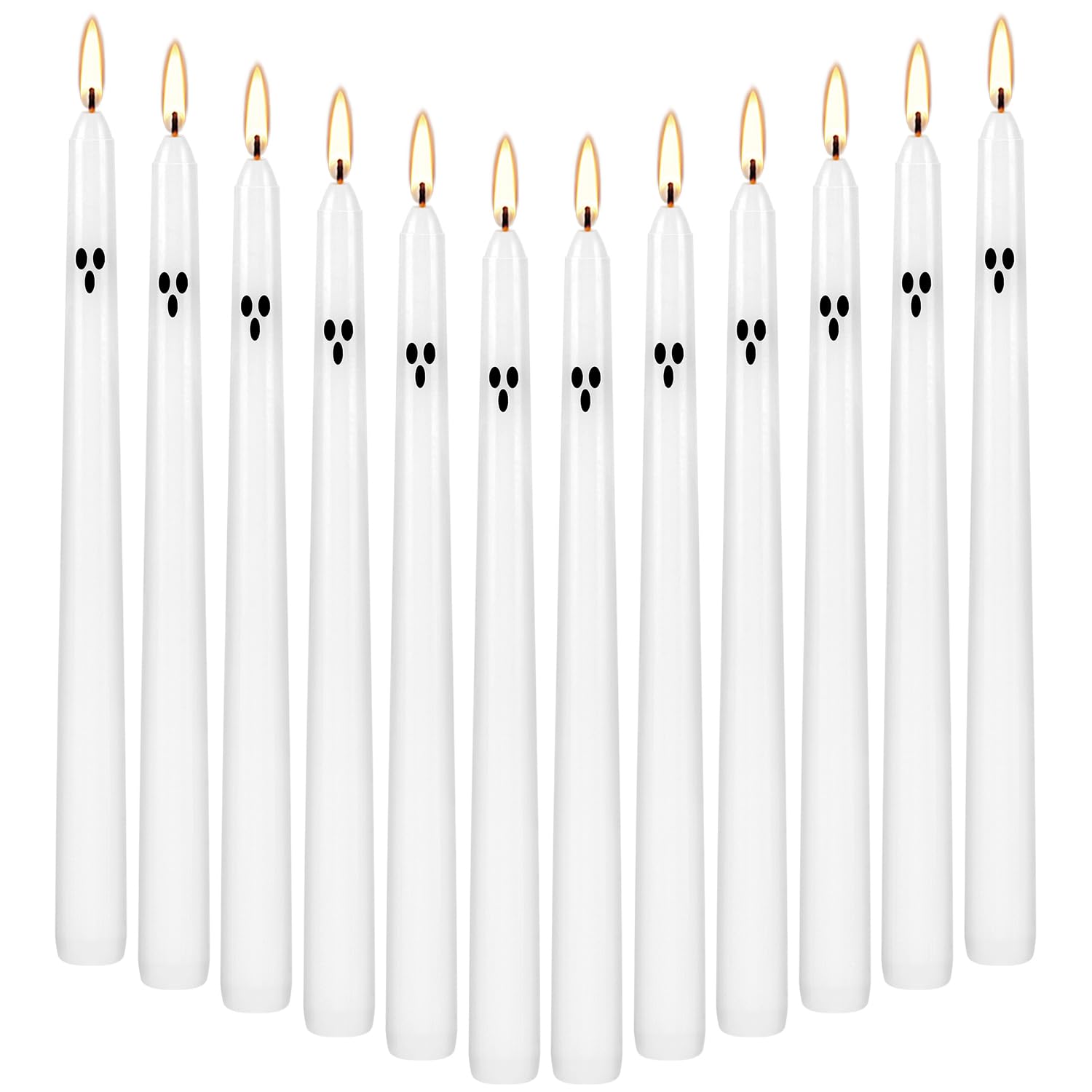 Photo 1 of 12 Pack Halloween Taper Candles - 10 Inch White Ghost Face Smokeless Candles, Long-Lasting 7+ Hour Burn, Premium Wax for Spooky Decor & Parties