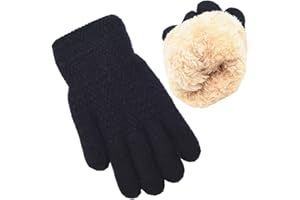 FENELY Winter Gloves for Boys Girls - Kids Warm Knit Thermal Cable Knitted Gloves Wool Fleece Lined Mittens for Cold Weather