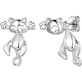 ChicSilver Hypoallergenic 925 Sterling Silver Cute Animal Earrings for Women Lovely Cat/Hedgehog/Turtle Stud Earrings for Sensitive Ears