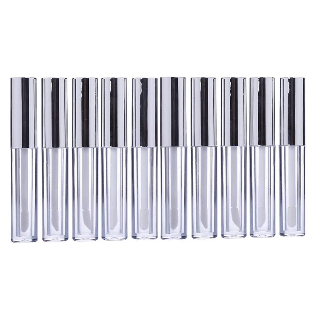 Beaupretty Empty Lip Gloss Containers with Wand, 10ML Mini Plastic Refillable Lip Balm Tube for Makeup Travel,10PCS(Silver)