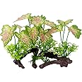 Smoothedo-Pets Aquarium Plant Fish Tank Decoration Small Plastic Artificial Plant Goldfish Fish Hide (Rainforest Leafs-Pink-Small-Set)