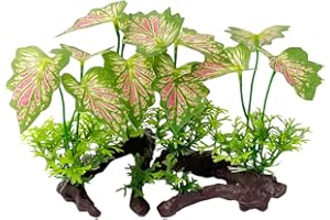 Smoothedo-Pets Aquarium Plant Fish Tank Decoration Small Plastic Artificial Plant Goldfish Fish Hide (Rainforest Leafs-Pink-Small-Set)