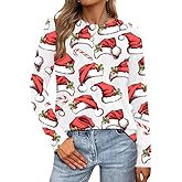 Christmas Shirts for Women Funny Christmas Hawaiian Long Sleeve Xmas Gifts Graphic Print Tee Tops