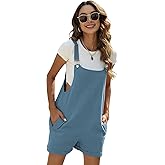 Fiona Jolin Women's Summer Cotton Linen Short Overalls Casual Bib Overall Shorts Rompers with Pockets