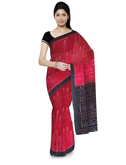 Odisha handloom Sambalpuri Handloom Womens Cotton Saree (Red & Black)