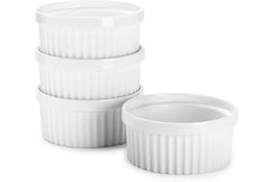 Sweese Porcelain Ramekins for Baking - 12 Ounce Souffle Dish - Creme Brulee Ramekins - Set of 4, White