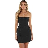 SZJMS Womens Sequin Strapless Wedding Guest Dress Beaded Sparkly Formal Cocktail Evening Party 2026 Spring Mini Pearl Gowns