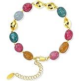 NVWAROCK Beaded Bracelet for Women, Colorful Beach Boho Bracelet for Beach, 14K Gold Plated Stackable Handmade Multicolor Oval Stone Jewelry Gift