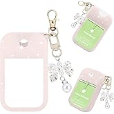 QIOFEARTH Hand Sanitizer Spray Case Compatible with Touchland Power Mist 1 oz(30 ml) - with Bow Keychain Silicone Protective Cover Accessories for Touchland (Glittery Beige Blush)