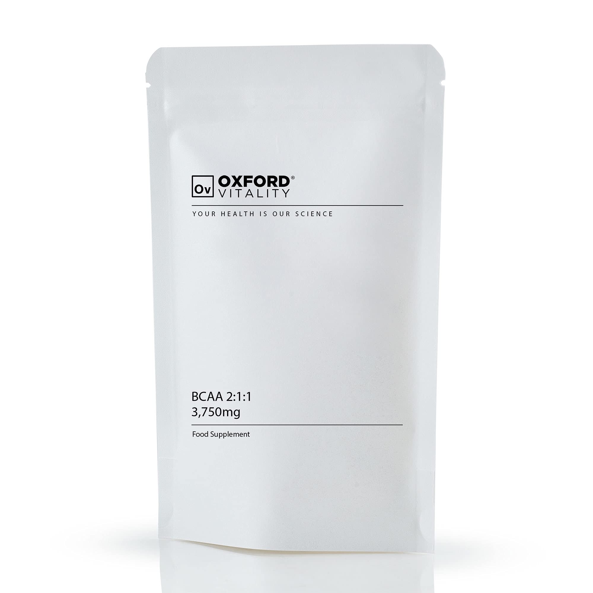 Oxford Vitality BCAA 2:1:1 Tablets | 3750mg Amino Acid Supplement for Before and After Exercise | Muscle Recovery and Sports Nutrition Support | Easy to Take Tablets | Pack of 120