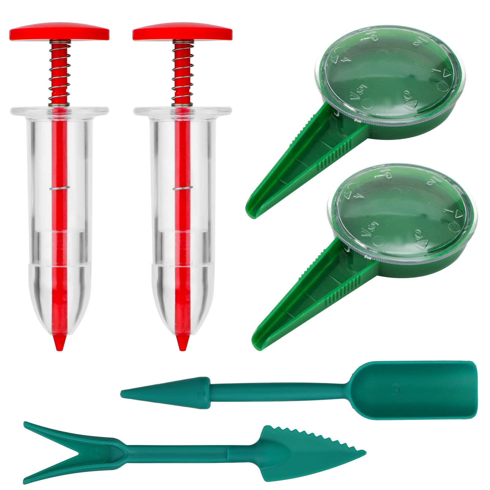 NQEUEPN 6pcs Seed Spreader Tool Set Hand Held, Including 2 Small Seed Planter Sower Handheld Plastic 2 Mini Seed Dispenser 2 Seedlings Dibber and Widger Tool for Planting Gardening Vegetables Flowers