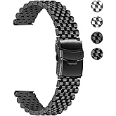 YISIWERA Quick Release Stainless Steel Watch Band 20mm 22mm, Heavy Duty Matte & Polished Metal Strap for Men and Women, Universal Replacement Bracelet with Folding Buckle