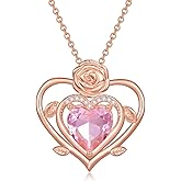 JBAERD Rose Necklace 925 Sterling Silver Love Heart Pendant Rose Flower Jewelry Gifts for Women