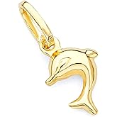 14k REAL Yellow Gold Dolphin Charm Pendant