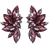 Art Deco Antique Vintage Style Lavender Lilac Purple Raisin Amethyst Rhinestone Cluster Bridal Prom Gatsby Formal Wedding Earrings