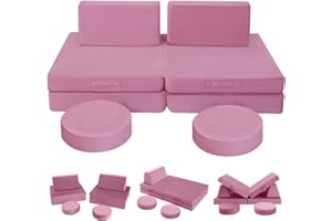 MeMoreCool 8-Piece Kids Modular Play Couch – Convertible Foam Sofa & Building Fort Set, Soft Plush Washable Toddler Furniture for Playroom, Creativity & Active Play, Dusty Rose Pink