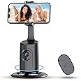 Auto Face Tracking Tripod - 360° Rotation Auto Tracking Phone Holder, No App, Phone Camera Mount with Remote and Gesture Control, Rechargeable Smart Shooting Holder for Video Recording, Tiktok Black
