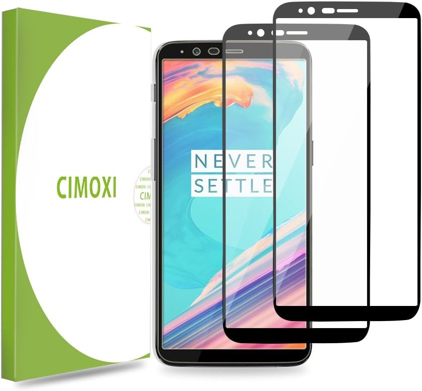 CIMOXI OnePlus 5T Screen Protector, [2-Pack] Full Screen Adhesive 0.3mm 9H 2.5D Tempered Glass Protector [No Rainbow Effect] [Bubble Free] [Full Coverage] for OnePlus 5T (Black)