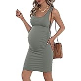 Peauty "B Shape Side Ruch Maternity Tank Dress/Bodycon Midi Dress for Everyday Wear Baby Shower