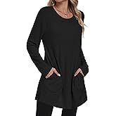 AYIFU Women's Oversized Tunic Tops with Pockets Casual Long Sleeve Sweatshirts Loose Fit Shirts for Leggings