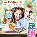 Face Paint Kit - Set of 24 Professional Face & Body Makeup Colors for Kids | Includes Classic, Metallic & UV Colors, 3 Paint Brushes & 30 Stencils | Non Toxic Painting Kits, Perfect for Halloween!