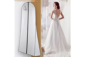 Garment Bag Wedding Dress Cover (White with Black edge 183 x 60cm) Protective Cover for Bridal Gowns Evening Dresses Suits Co