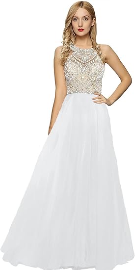 white beaded prom dress