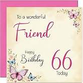 66th Friend Birthday Card - Beautiful Butterfly Floral Friends Birthday Card for 66 Year old Sixty Six, Sixty Sixth