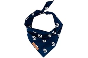 SAMMY'S SEW SHOP Sammy’s Sew Shop Lost at Sea Dog Bandana - Navy and White Anchor Print, Tie Back, Premium Upholstery Grade Fabric, Unique Design, Handmade in The USA