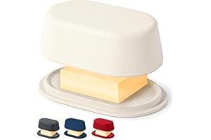 COOLER KITCHEN Eco Modern Bamboo Fiber Butter Dish with Lid For Countertop – White Butter Crock Holder – Small Tray Fits Kerrygold, European Style Sticks - Dishwasher Safe Kitchen Storage Container Keeper
