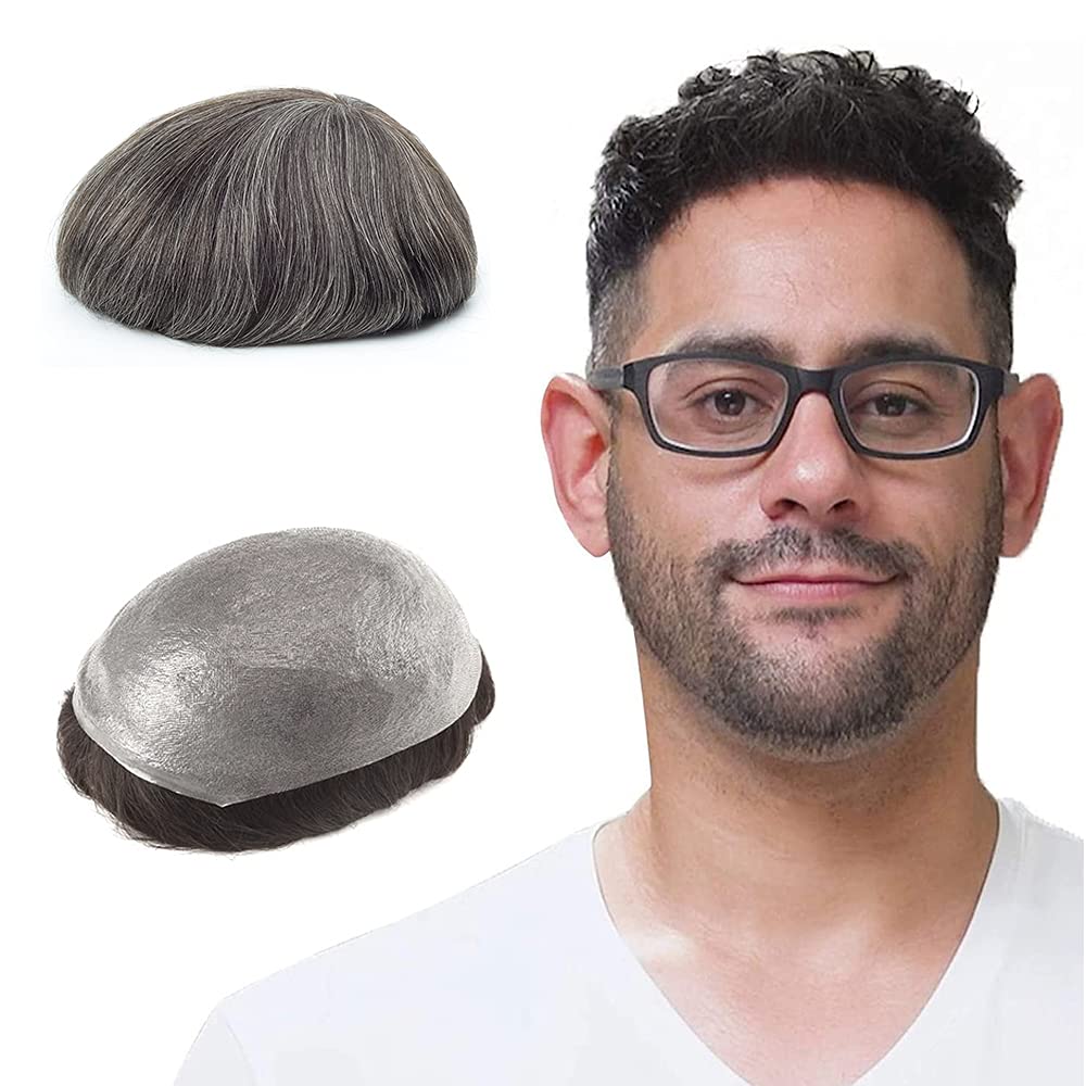 Lordhair Human Hair System for Men, Mens Hair System Mens Toupee 0.03mm Thin Skin Hair Replacement System Base Size 8x10 Inch Light Medium Density Hairpiece