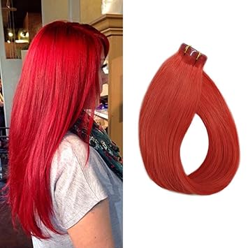 Amazon Com Red Hair Extensions 22 Long Straight Tape In Remy