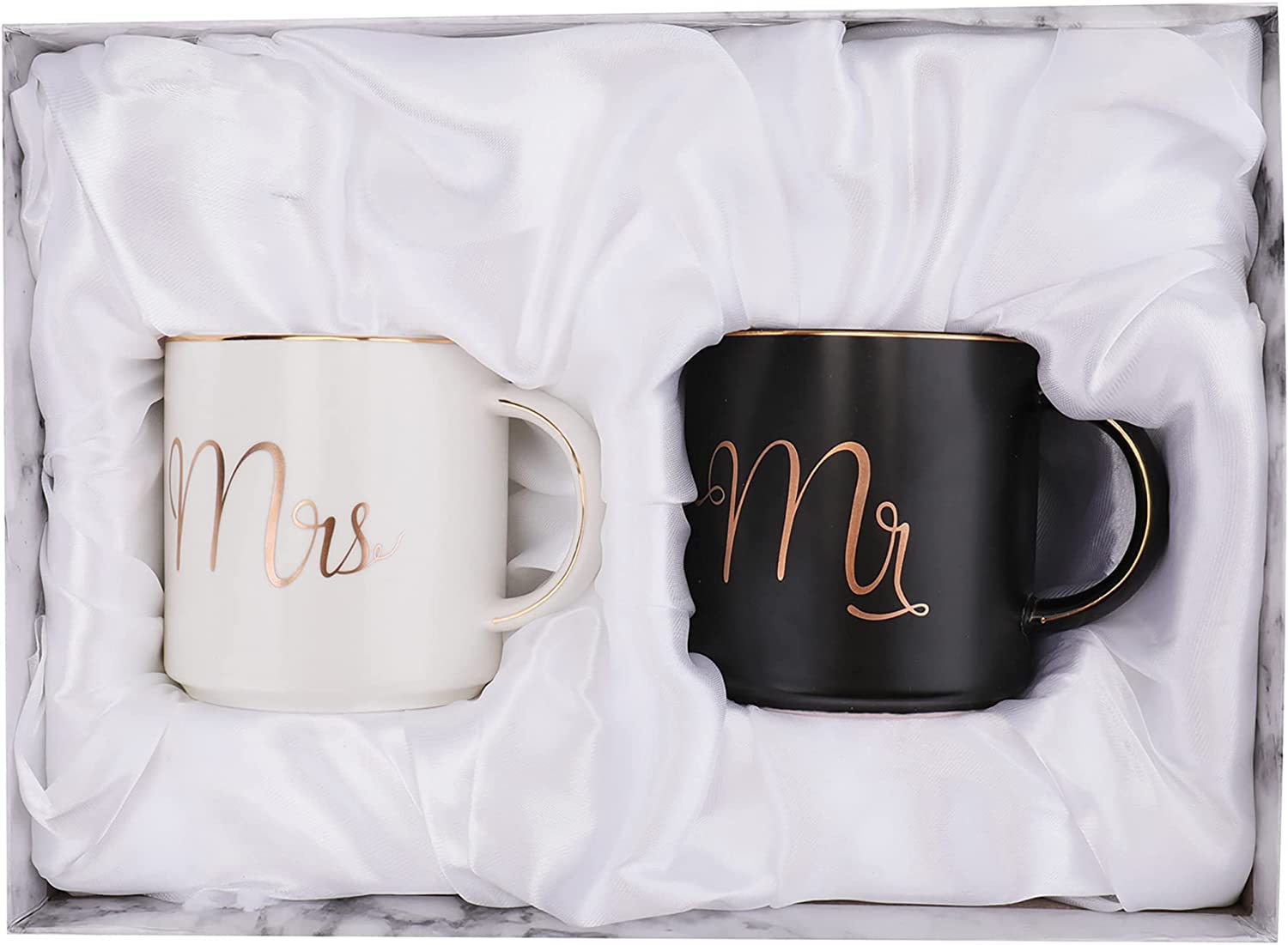 Yesland 360ml Mr and Mrs Mug, Ceramic Coffee Mug for The Couple, Ideal for Engagement, Anniversary, His and Hers, Bride and Groom, Valentines and Christmas Gifts - Set of 2 (Black & White)