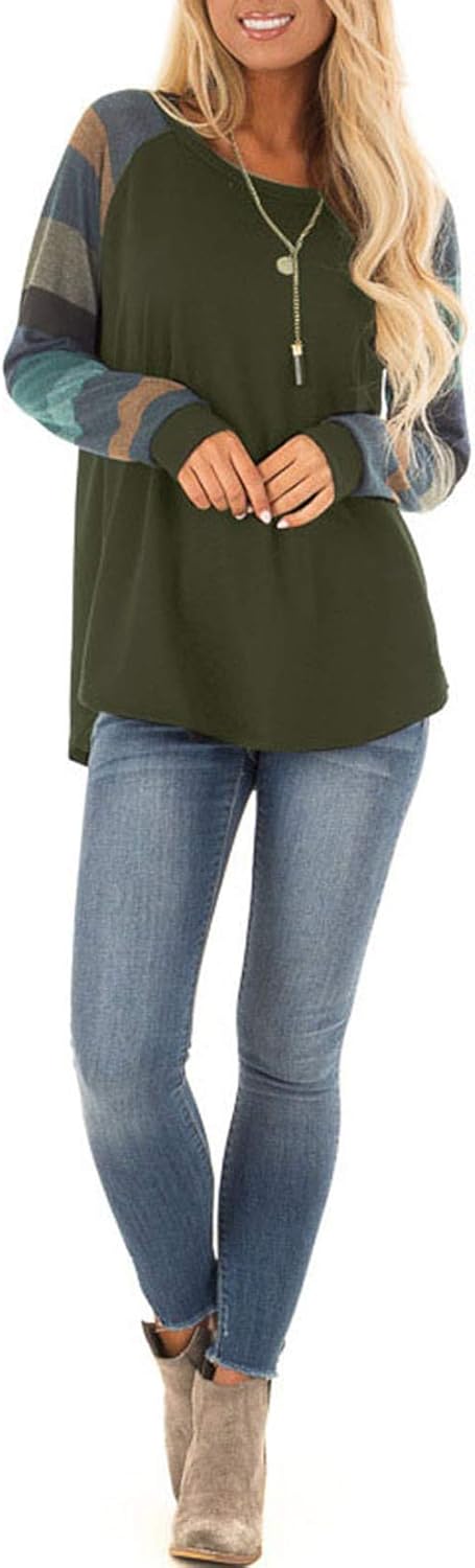 Halife Women's Lightweight Color Block Long Sleeve Loose Fit Pullover Sweatshirts Tunics Tops Shirts at  Women’s Clothing store