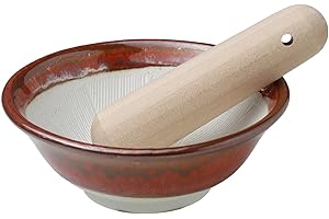 Asayu Japan Ceramic Olive Green Mortar Bowl 4.29in (109mm) with Wooden Pestle, Made in Japan Dishwasher and Microwave Safe Ri