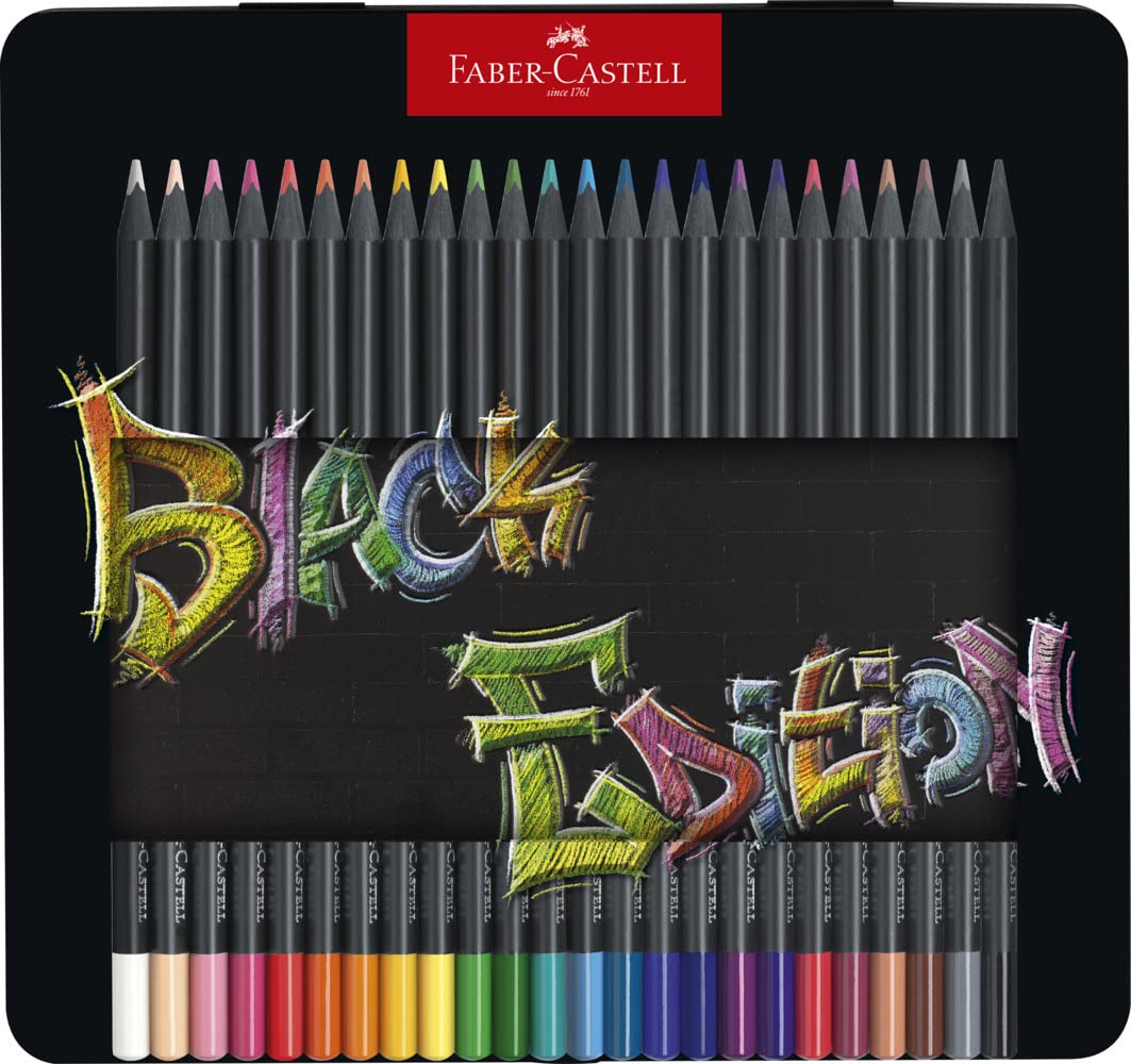 Faber-Castell Colouring Pencils Black Edition, tin of 24 tin of 12