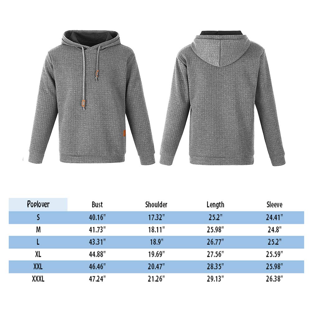 Poplover Mens Solid Casual Sweatshirts Long Sleeve Pullover Hoodies Light Grey Medium