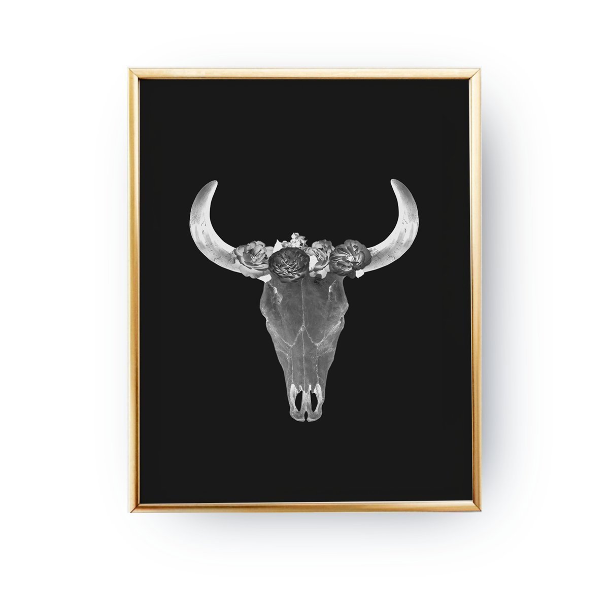 Bull Skull Black Print, Boho Desert, Black And