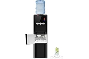 Manastin 4-in-1 Water Dispenser with Ice Maker, Hot & Cold & Room Temperature Top Loading Water Cooler with Fast Ice Making, Child Lock, Compatible with 3–5 Gallon Bottles, for Home and Office, Black