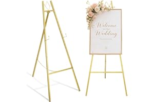 GRENTY 46.7" Gold Easel Stand for Wedding Signs – No Assembly Needed, Heavy Duty Metal Display Stand for Art, Welcome Signs, Posters, Pictures, Paintings, and Floor Décor