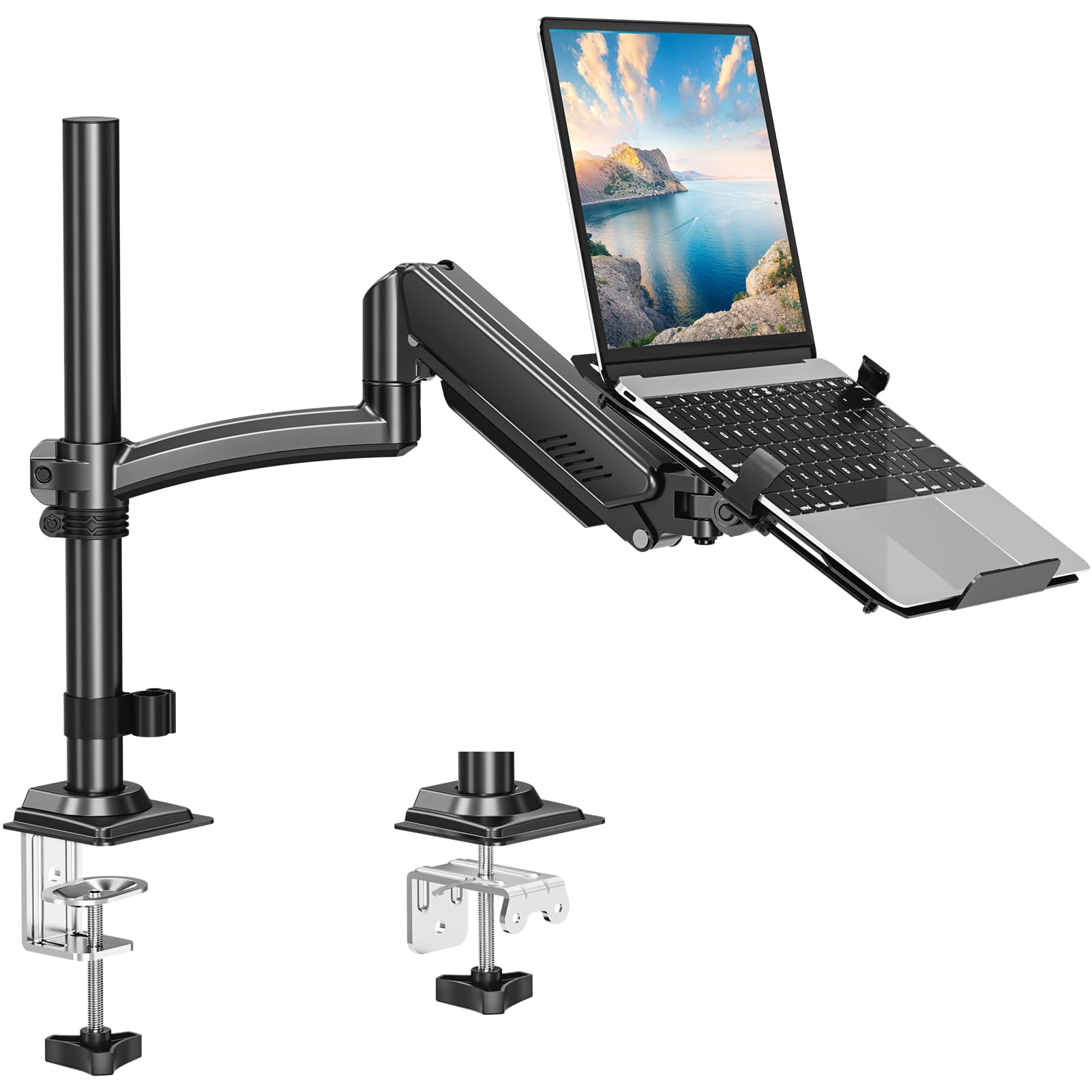 Photo 1 of MOUNT PRO Laptop Arm Desk Mount, Single Monitor Stand with VESA Laptop Tray, Adjustable Lap Top Holder for Max 22lbs 17" Notebook & 32" Computer Screen, Swivel Notebook Bracket, Clamp on/Grommet Base