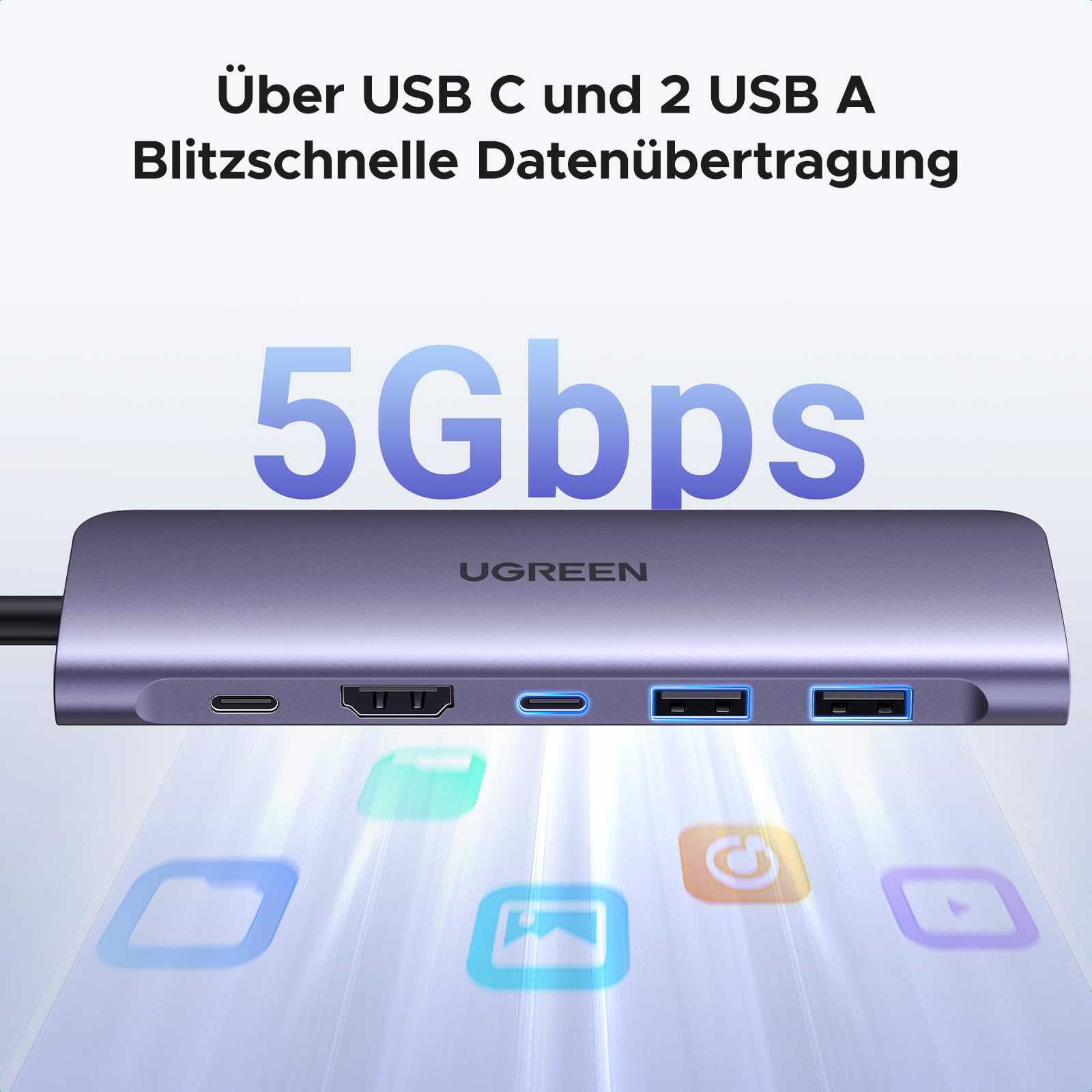 UGREEN Revodok 1071 USB C Hub HDMI 4K, PD 100W, USB 3.0 Datenports, SD/TF Kartenleser Multiport Adapter Kompatibel mit iPhone 17/16, MacBook, iPad, Surface Laptop, Galaxy S24, Steam Deck usw. 3