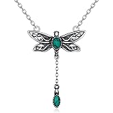 CVRAVO Dragonfly Necklace 925 Sterling Silver Turquoise Western Necklaces Dragonfly Jewelry Gifts for Women