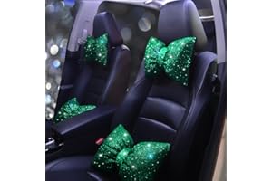 Pirador 2Pcs Bling Car Pillows Rhinestones Bowknot Neck Cushion Pillowsdiamond-Studded Headrest Accessories for Women Colourful Rhinestone Car Accessories