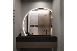 Niccy 40" Half Moon LED Mirror for Bathroom, Backlit Semi Circle Frameless Mirror for Entryway, Irregular 1/4 Round Lighted Mirror with Bedroom Wall Mirror, Anti-Fog, Dimmable, Makeup Mirror