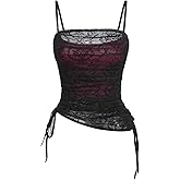 SOLY HUX Women's Ruched Lace Cami Top Drawstring Sleeveless Clubwear Sexy Gothic Tops