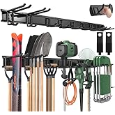 LBT 66" Garage Tool Organizer Wall Mount - 720lbs Garden Tool Organizer with Adjustable Hooks, Heavy Duty Metal Garage Storage Rack, Anti-Rust Shed Rack Holder Hanging Rake Broom Mower Snowboard