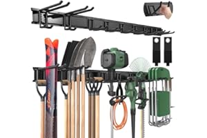 LBT 66" Garage Tool Organizer Wall Mount - 720lbs Garden Tool Organizer with Adjustable Hooks, Heavy Duty Metal Garage Storage Rack, Anti-Rust Shed Rack Holder Hanging Rake Broom Mower Snowboard