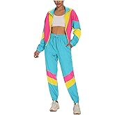 UOUA Women's Color Block 2 Piece 80s 90s Outfits Long Sleeve Windbreaker Jacket Tracksuit Set